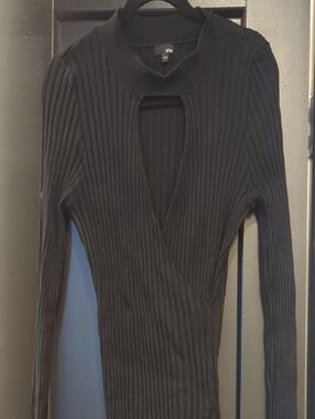 Black Ribbed Long Sleeve Cutout Sweater